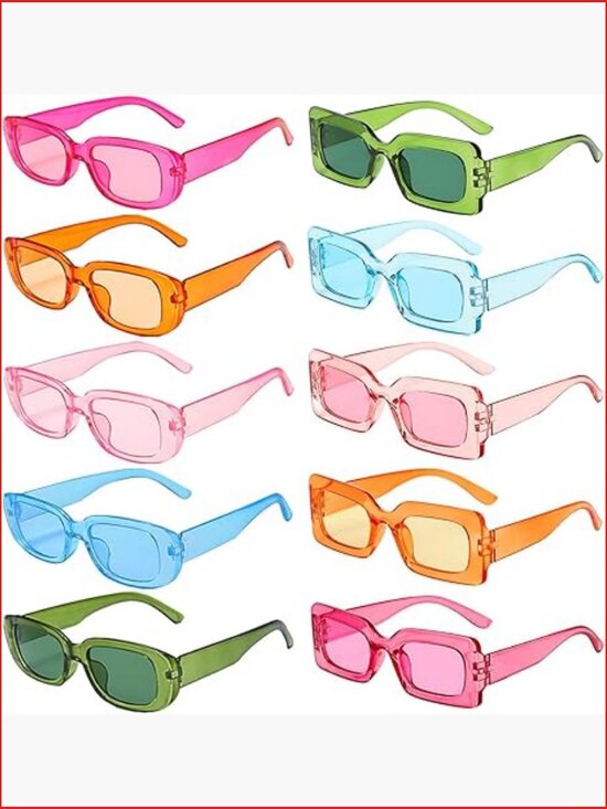 10 Pack Retro Chunky Rectangle Sunglasses UV Protection Party Favors main image 6